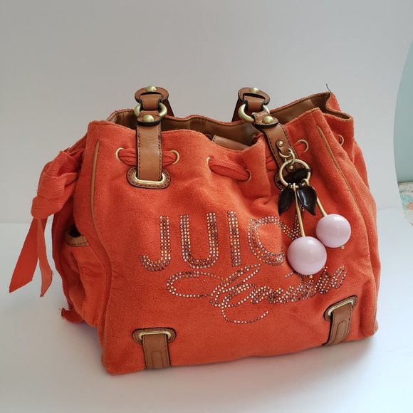 NWOT Juicy Couture with Beautiful Cherry Charms, Terrycloth Bag. - Picture 4 of 17